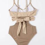 Beige Swimsuit with Crossed Waistband for Stylish Comfort 2