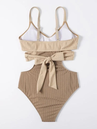 Beige Swimsuit with Crossed Waistband for Stylish Comfort 2