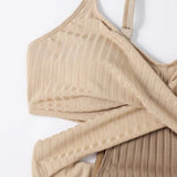 Beige Swimsuit with Crossed Waistband for Stylish Comfort 3