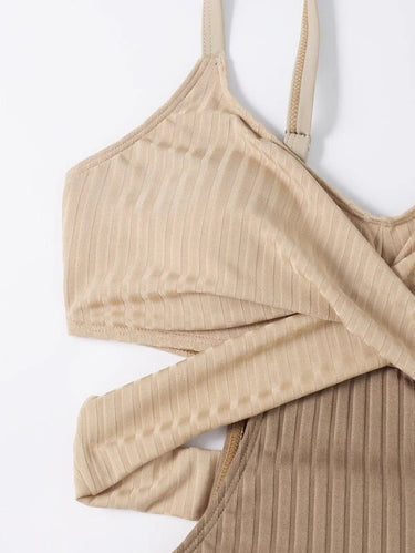 Beige Swimsuit with Crossed Waistband for Stylish Comfort 3