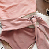 Bicolor One-Shoulder Swimsuit with Bow Detail 1