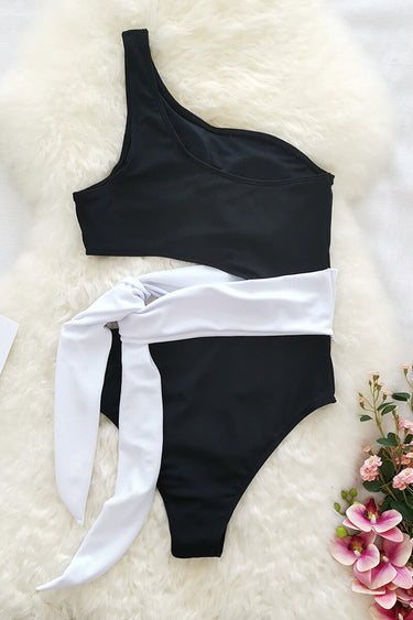 Bicolor One-Shoulder Swimsuit with Bow Detail 5