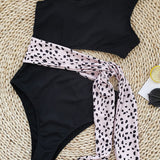 Bicolor One-Shoulder Swimsuit with Bow Detail 6