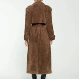 Black Maxi Trench Coat for Women in Vegan Suede – Vintage-Inspired Autumn and Winter Outerwear with Belt 2