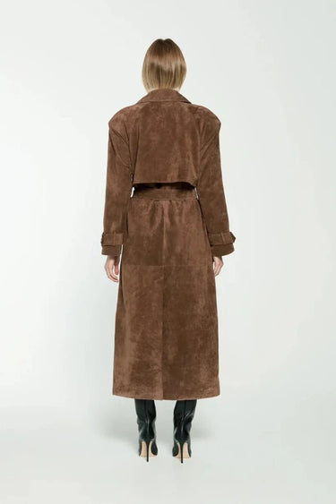 Black Maxi Trench Coat for Women in Vegan Suede – Vintage-Inspired Autumn and Winter Outerwear with Belt 2