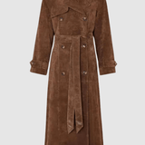 Black Maxi Trench Coat for Women in Vegan Suede – Vintage-Inspired Autumn and Winter Outerwear with Belt 3