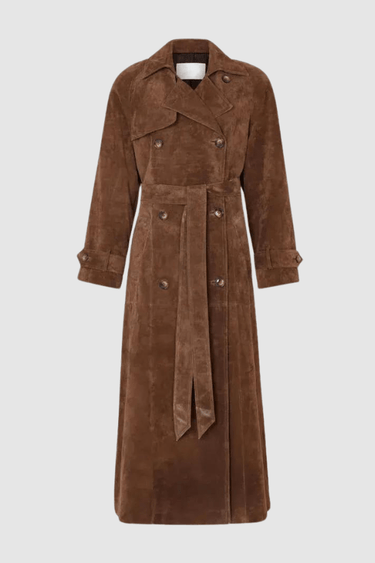 Black Maxi Trench Coat for Women in Vegan Suede – Vintage-Inspired Autumn and Winter Outerwear with Belt 3