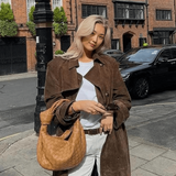 Black Maxi Trench Coat for Women in Vegan Suede – Vintage-Inspired Autumn and Winter Outerwear with Belt 4