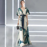 Bohemian Floral Maxi Dress – Elegant Deep V Neck Summer Wedding Guest Outfit 0