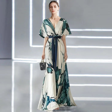 Bohemian Floral Maxi Dress – Elegant Deep V Neck Summer Wedding Guest Outfit 0