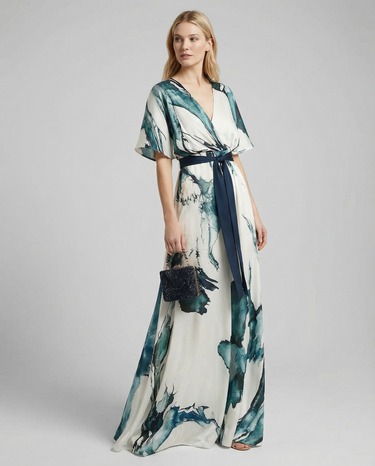 Bohemian Floral Maxi Dress – Elegant Deep V Neck Summer Wedding Guest Outfit 1