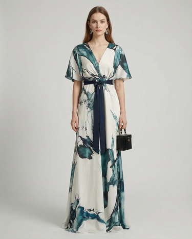 Bohemian Floral Maxi Dress – Elegant Deep V Neck Summer Wedding Guest Outfit 2