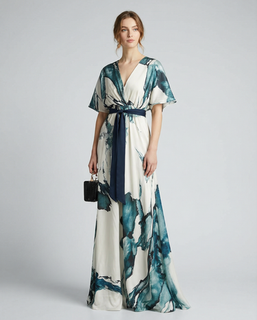 Bohemian Floral Maxi Dress – Elegant Deep V Neck Summer Wedding Guest Outfit 4