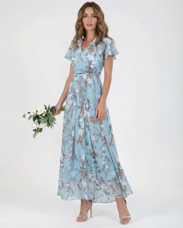 Boho Floral Maxi Dress – Elegant Ruffle Sleeves for Summer Events 0