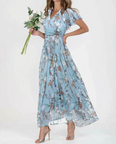 Boho Floral Maxi Dress – Elegant Ruffle Sleeves for Summer Events 2