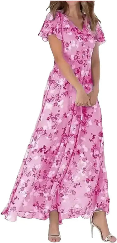 Boho Floral Maxi Dress – Elegant Ruffle Sleeves for Summer Events 4