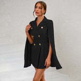 Cape Blazer Mini Dress with Belt and Gold Button Detail 2
