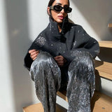 Casual Embroidery Beading Loose Women Coat Lapel Collar Bat Sleeve Solid Wool Blend Jacket 2025 New Lady Luxury Spring Outerwear 1