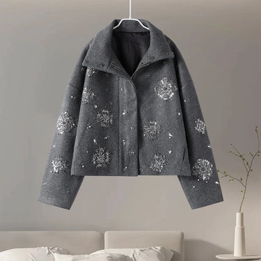 Casual Embroidery Beading Loose Women Coat Lapel Collar Bat Sleeve Solid Wool Blend Jacket 2025 New Lady Luxury Spring Outerwear 4
