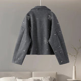 Casual Embroidery Beading Loose Women Coat Lapel Collar Bat Sleeve Solid Wool Blend Jacket 2025 New Lady Luxury Spring Outerwear 5