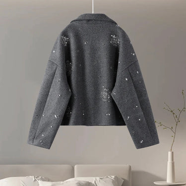 Casual Embroidery Beading Loose Women Coat Lapel Collar Bat Sleeve Solid Wool Blend Jacket 2025 New Lady Luxury Spring Outerwear 5