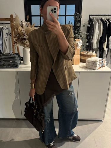 Casual Striped Blazer – Stylish Loose Fit with Pockets 0