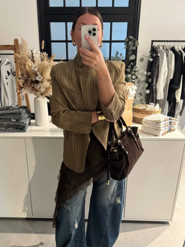 Casual Striped Blazer – Stylish Loose Fit with Pockets 1