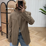 Casual Striped Blazer – Stylish Loose Fit with Pockets 2
