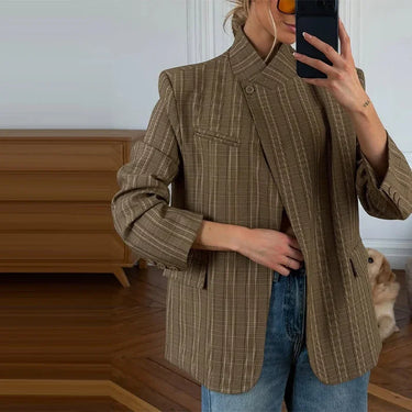 Casual Striped Blazer – Stylish Loose Fit with Pockets 6