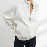 Casual Women's Half Zip Hoodie - Oversized Long Sleeve Pullover Sweatshirt in Solid Color 1