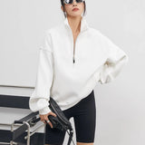 Casual Women's Half Zip Hoodie - Oversized Long Sleeve Pullover Sweatshirt in Solid Color 3