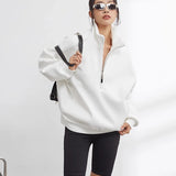 Casual Women's Half Zip Hoodie - Oversized Long Sleeve Pullover Sweatshirt in Solid Color 4