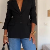Chic Blazer Jacket – Elegant Notched Collar for Versatile Styling 1