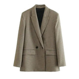 Chic Plaid Blazer Jacket – Vintage Double Breasted Design for Versatile Layering 0