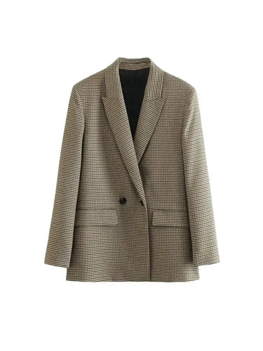 Chic Plaid Blazer Jacket – Vintage Double Breasted Design for Versatile Layering 0
