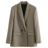Chic Plaid Blazer Jacket – Vintage Double Breasted Design for Versatile Layering 7