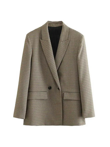 Chic Plaid Blazer Jacket – Vintage Double Breasted Design for Versatile Layering 7