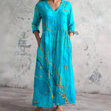 Chic V-Neck Long Sleeve Dress – Unique Spliced Print for Effortless Style 0