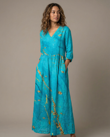 Chic V-Neck Long Sleeve Dress – Unique Spliced Print for Effortless Style 1