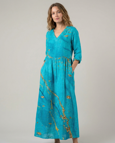 Chic V-Neck Long Sleeve Dress – Unique Spliced Print for Effortless Style 2
