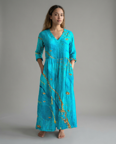 Chic V-Neck Long Sleeve Dress – Unique Spliced Print for Effortless Style 3