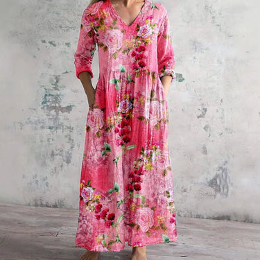 Chic V-Neck Long Sleeve Dress – Unique Spliced Print for Effortless Style 4