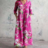 Chic V-Neck Long Sleeve Dress – Unique Spliced Print for Effortless Style 5