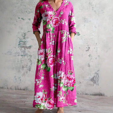 Chic V-Neck Long Sleeve Dress – Unique Spliced Print for Effortless Style 5
