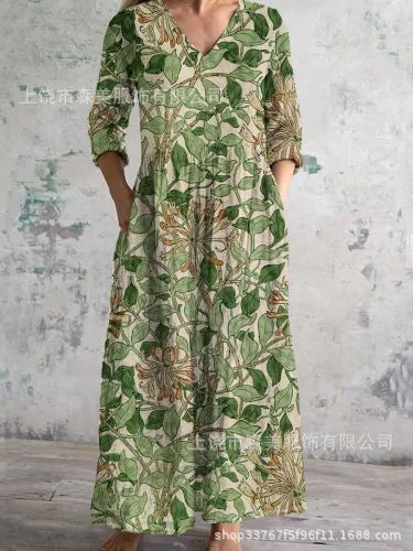 Chic V-Neck Long Sleeve Dress – Unique Spliced Print for Effortless Style 6