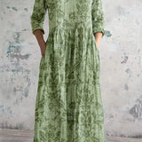 Chic V-Neck Long Sleeve Dress – Unique Spliced Print for Effortless Style 9