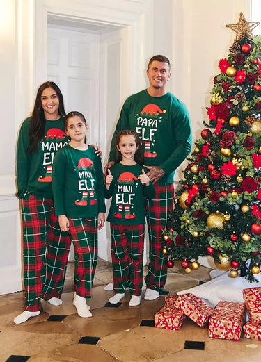 Christmas Family Matching Pajamas Set Letter Print T-Shirt + Vintage Plaid Pants Suit for Mother Father Baby Boys Girls Pajama 1
