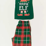 Christmas Family Matching Pajamas Set Letter Print T-Shirt + Vintage Plaid Pants Suit for Mother Father Baby Boys Girls Pajama 2