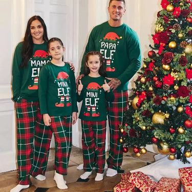Christmas Family Matching Pajamas Set Letter Print T-Shirt + Vintage Plaid Pants Suit for Mother Father Baby Boys Girls Pajama 5