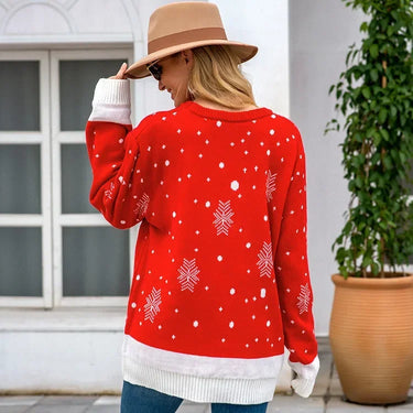 Christmas Printed Loose Jacquard Sweater Women Casual O Neck Full Sleeve Knitted Jumpers Autumn Winter Chic Lady Street Pullover 2